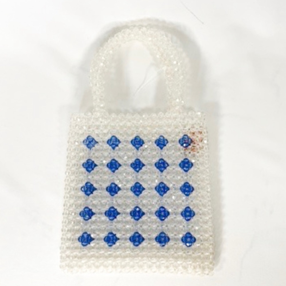 FREE PEOPLE Beaded Mini Tote White & Blue Bag NWT